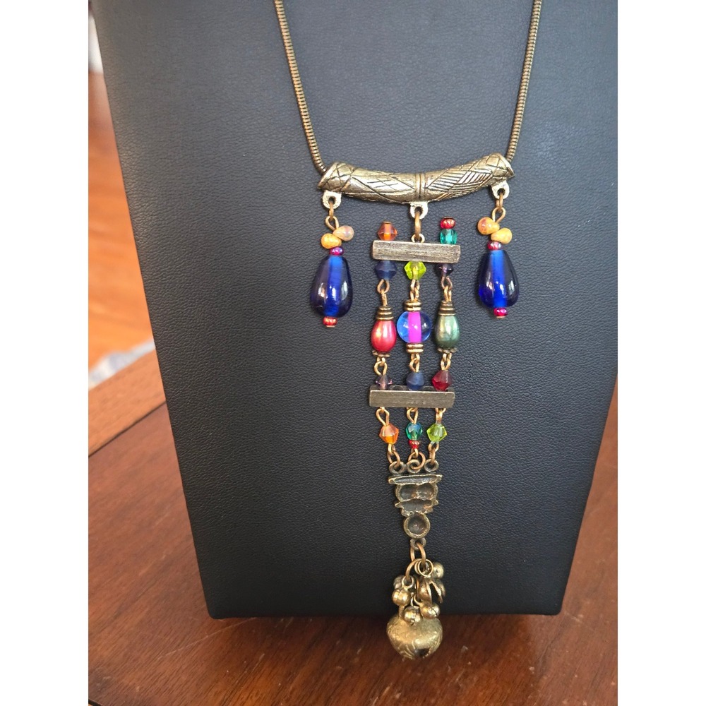 Treska Artisan Handcrafted Multicolored Boho Multitiered Necklace Vintage Rare
